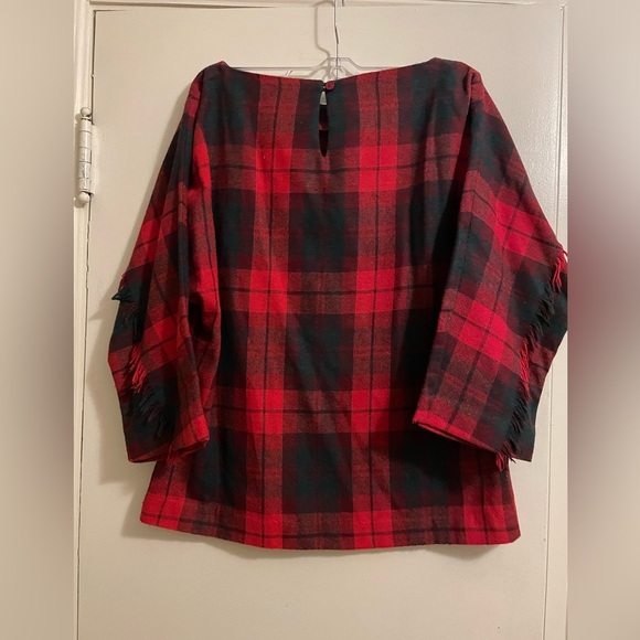 Vintage Graffsport Wool Blend Red Green Tartan Plaid Fringe Blouse Size … - Picture 3 of 9